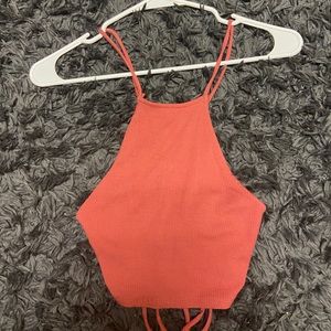 Red backless halter top